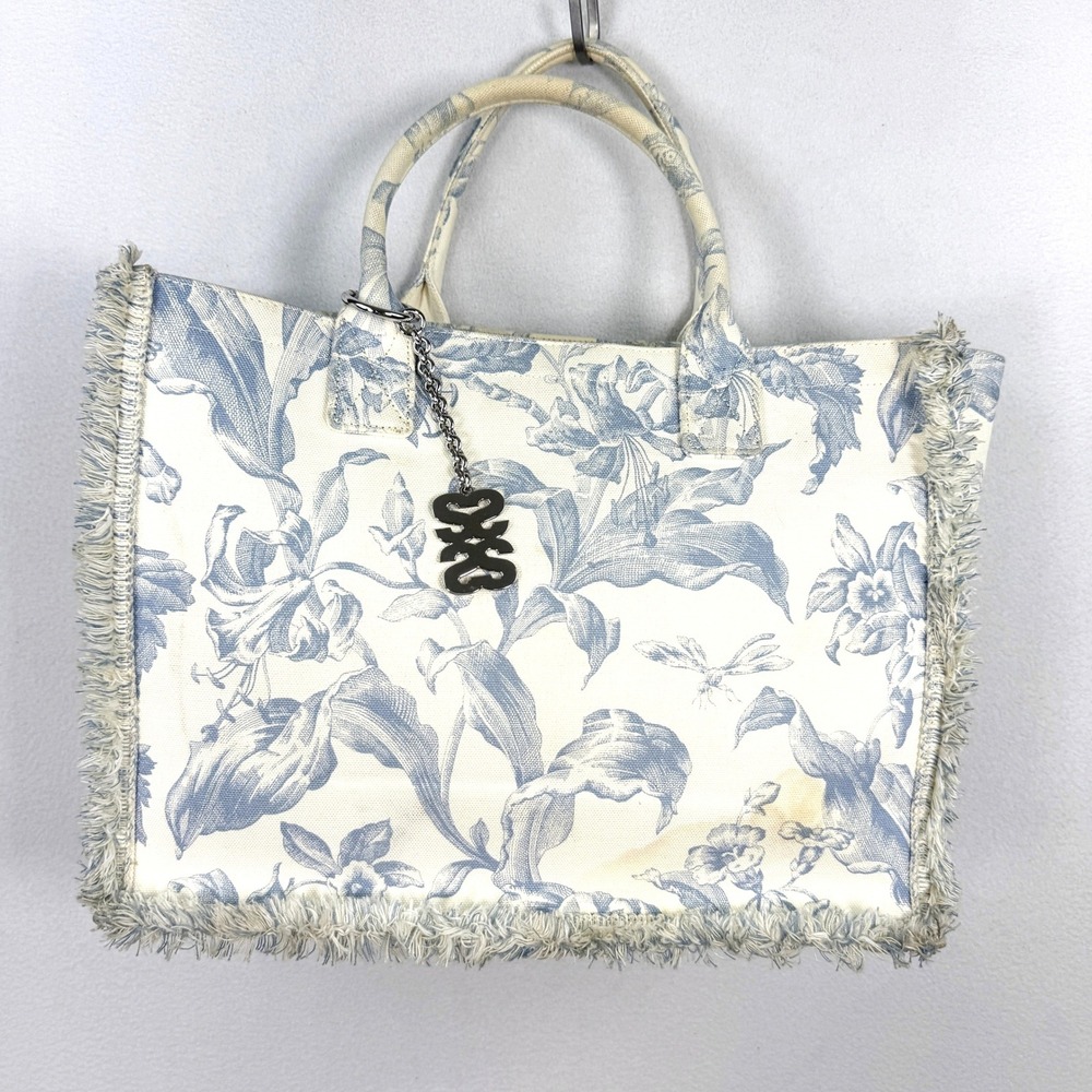 Sandro Kasbah Bag Tote Canvas Market Bag Blue White Floral